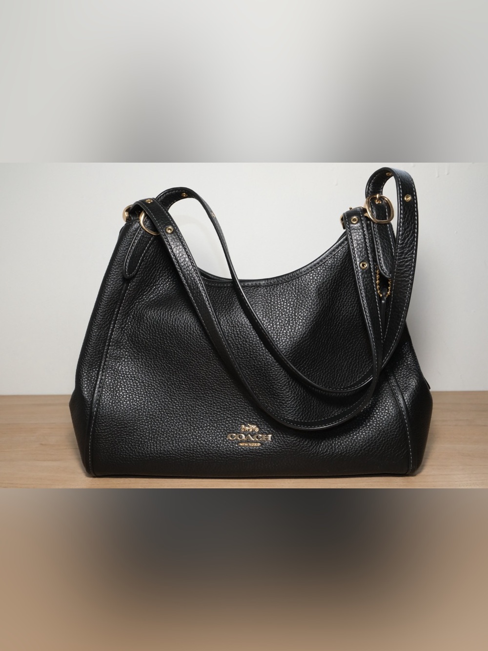 Coach Black Pebbled Leather Hobo Shoulder Bag with Gold Hardware